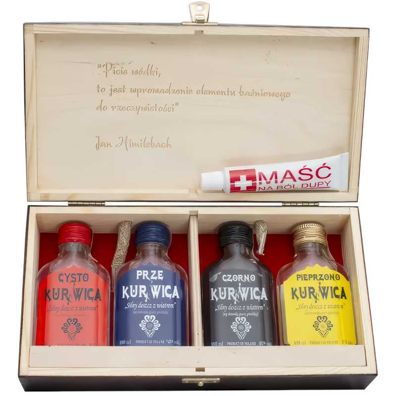 Kurnwica Apteczka Na 167 Pierońskich Boleści Wódka 4x0,1L 37%-50%.jpg