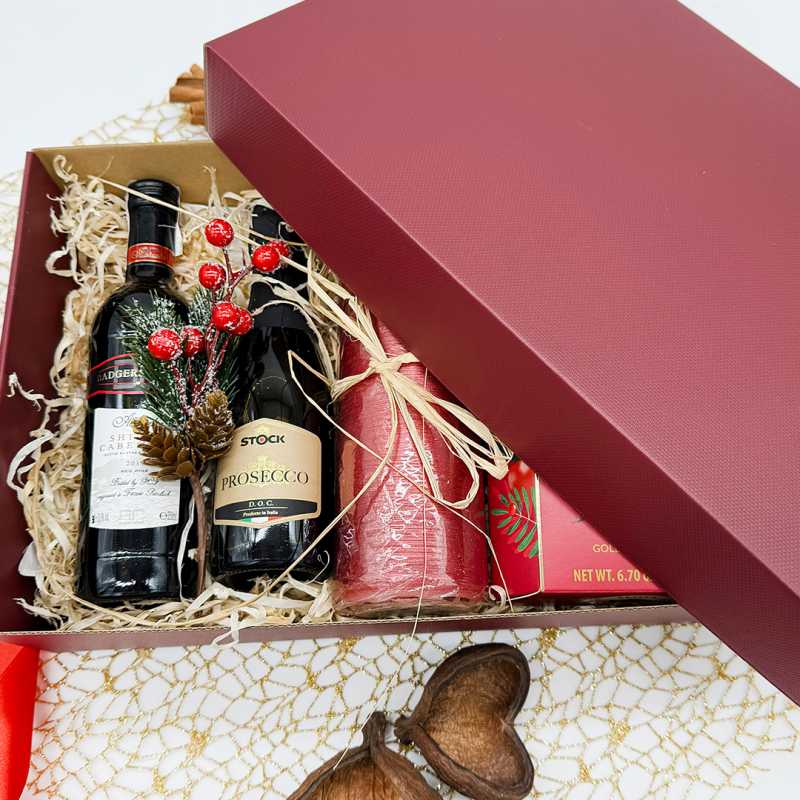 Golden Cherry Celebration Box – zestaw prezentowy z winem, Prosecco i Złotą Wiśnią