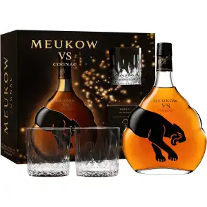 Meukow Black Panther VS Koniak 0,7L 40% + 2 szklanki