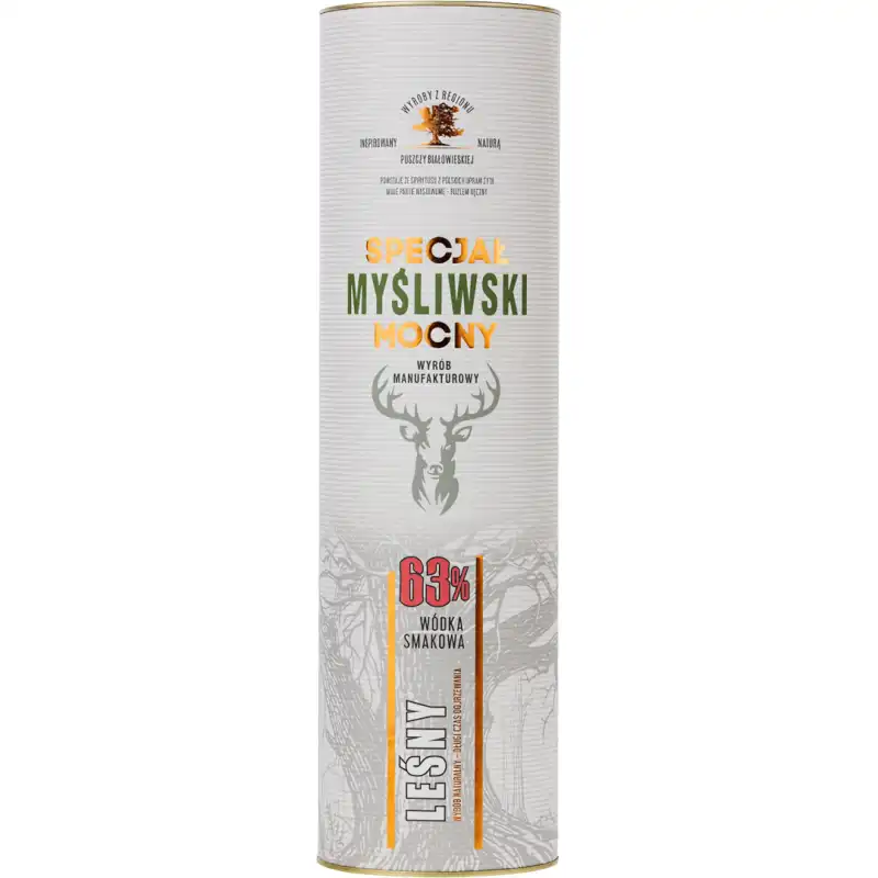 Specjał Myśliwski Mocny Leśny Wódka 0,7L 63% + tuba 3.jpg